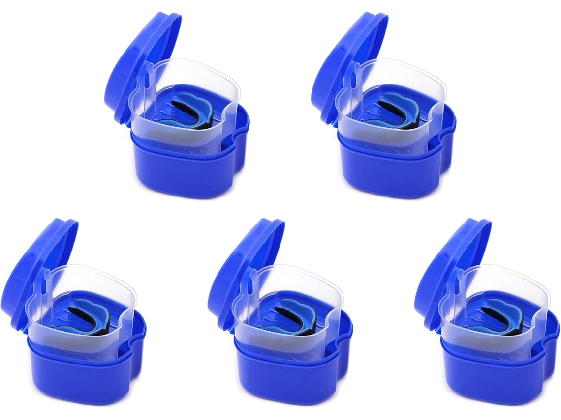 Estojo para Dentadura Azul Escuro , Cortador de Dentadura com Filtro, Caixa Organizadora para Banho de Dentadura. SFUSHOS (5 Unidades)
