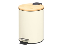 Lixeira Bege de Metal com Tampa de Bambu e Pedal de Abertura. 3l. DAM