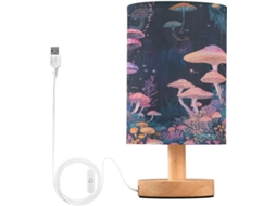 Luminária De Cabeceira Led Pequena Em Formato Cogumelo Da Skyshu Com Base Madeira Antiderrapante E Cúpula Que Não Agride
