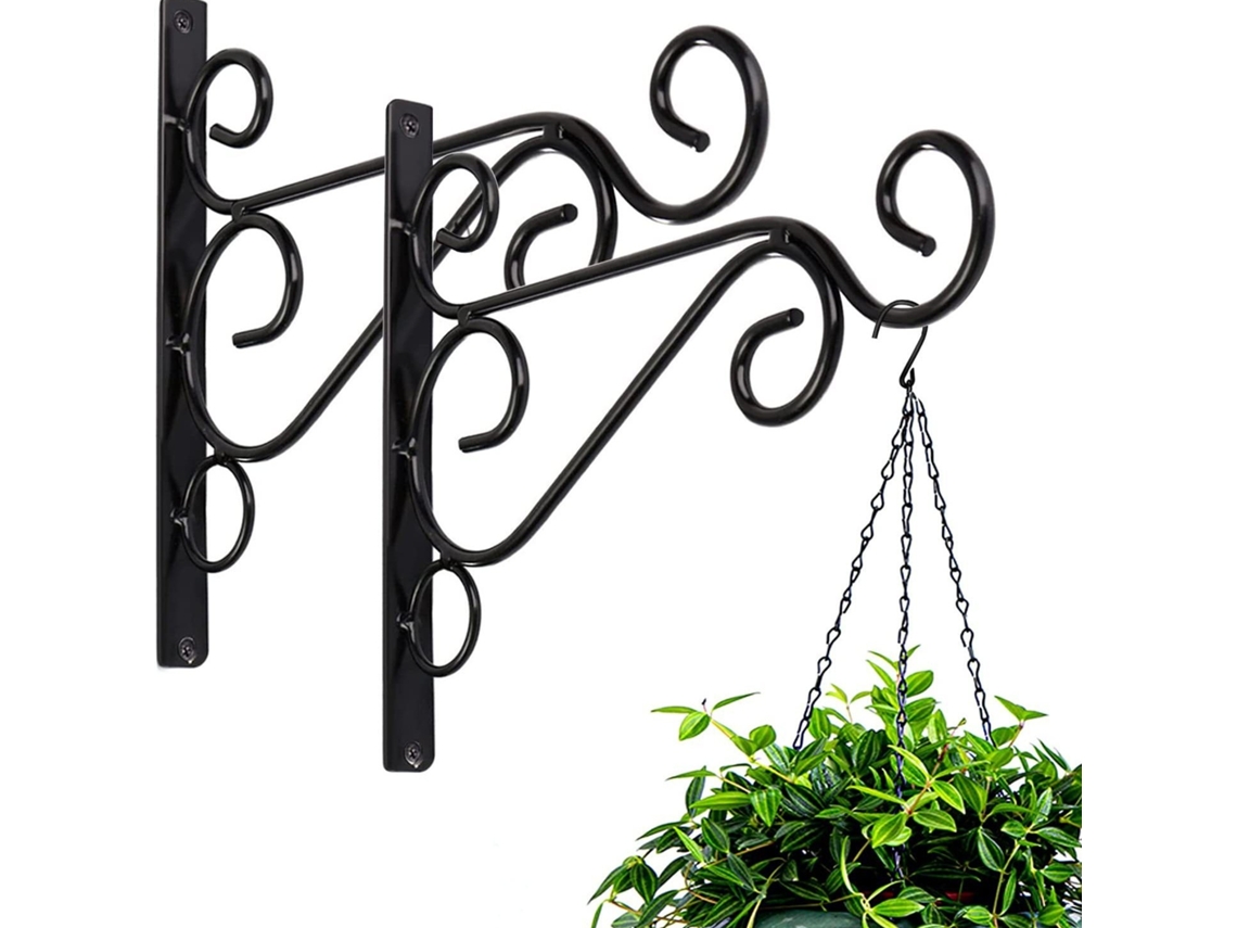 Conjunto 2 Ganchos Flores – Gancho Plantas – Suporte Parede – Gancho Cestos Suspensos – Ferro – Preto – 20,5x25,5 Cm