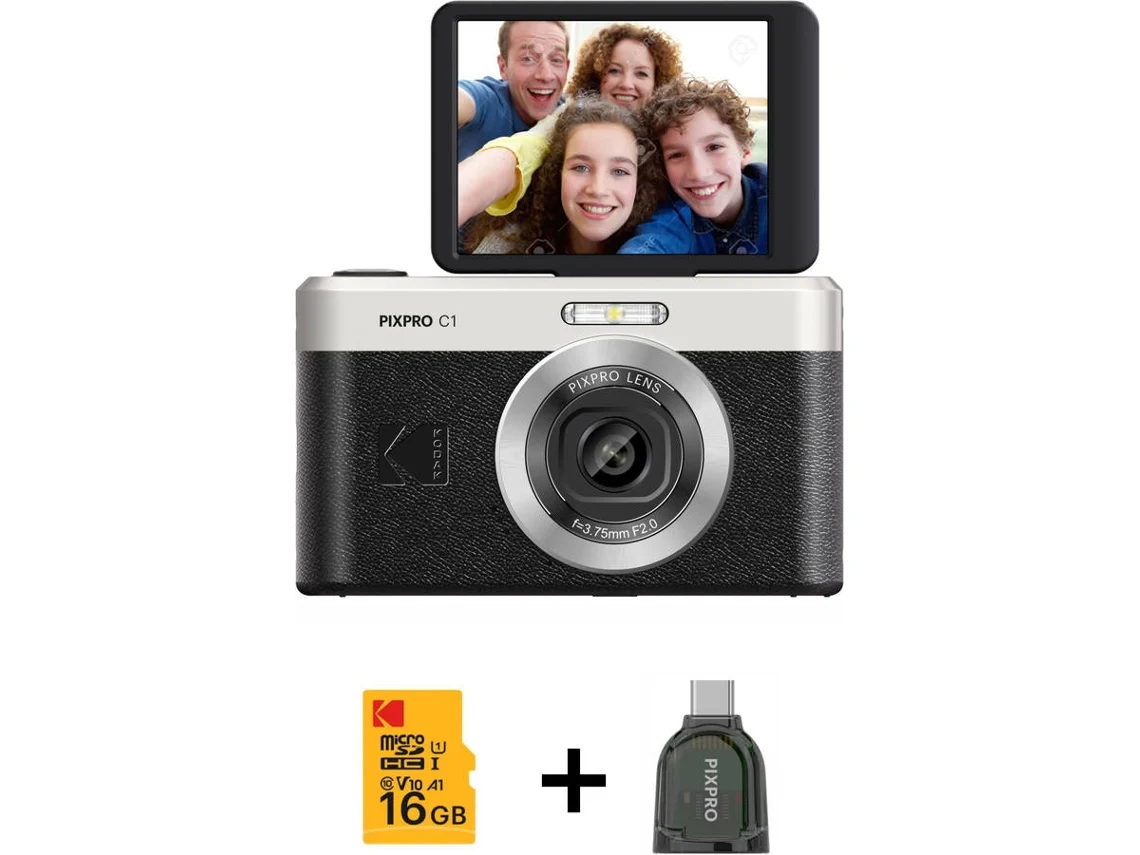 Máquina fotográfica KODAK C1 + Cartão de Memória 16 Gb (Preto - 13 MP - ISO: 100 - 1600)