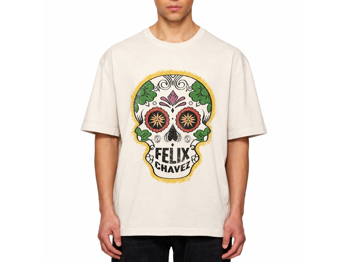 Rockinstone Rocky Movie Felix Chavez Skull Solid Natural Adult T-shirt Size:xxl