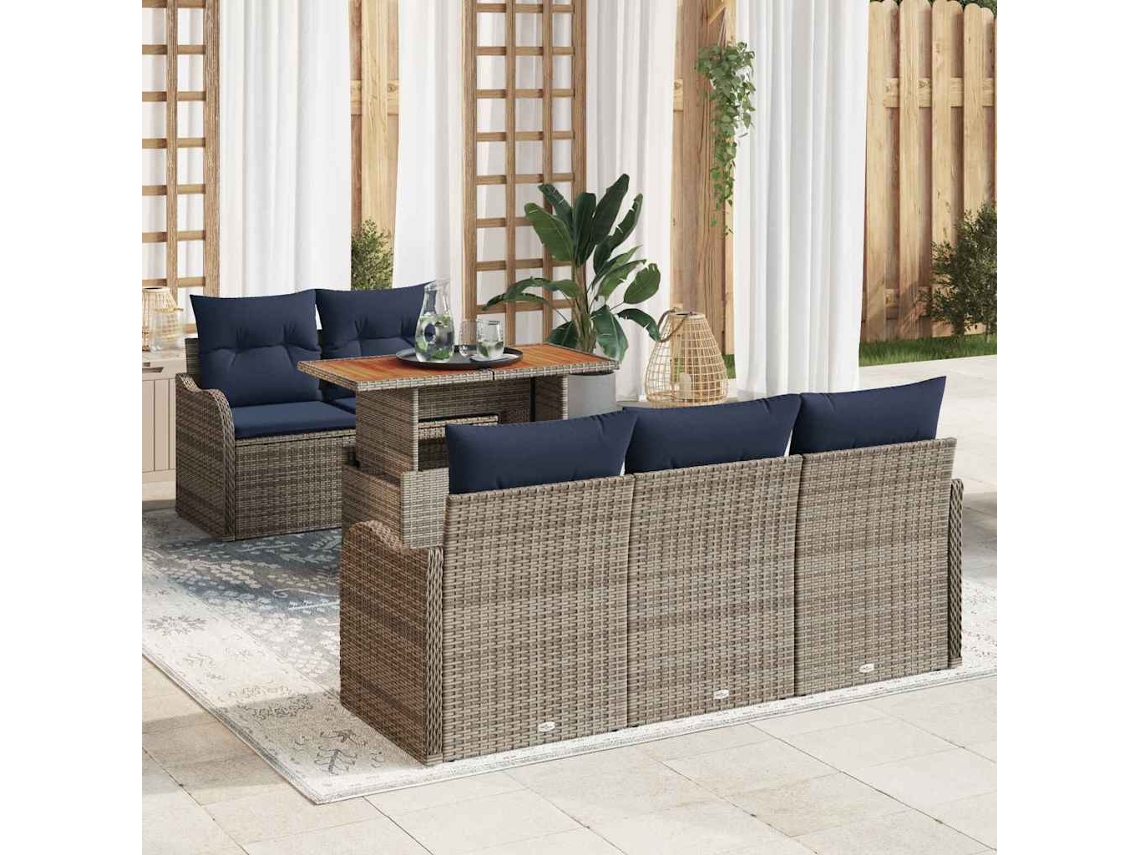 Vidaxl Conjunto De Sofá De Jardim 6 Unid. Cinzento E Azul Marinho