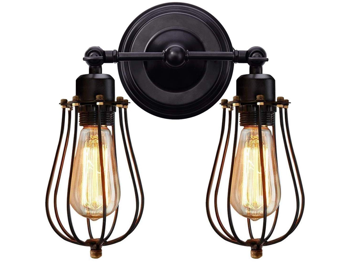 2026 lâmpada de Parede Vintage Estilo Industrial com Jaula de Ferro, Sconce de Duas Cabeças