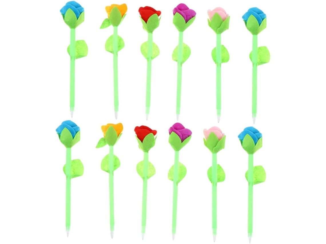 Conjunto De 12 Canetas Esferográficas Com Estampa Flores, Lápis Cor,