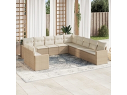 Vidaxl 11 Pcs Conjunto Sofás De Jardim C/ Almofadões Vime Pe Bege
