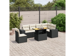 Vidaxl 7 Pcs Conjunto De Sofás P/ Jardim C/ Almofadões Vime Pe Preto