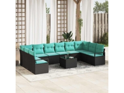 Vidaxl Conjunto De Sofás Com Almofada 11 Pcs Preto Vime Pe