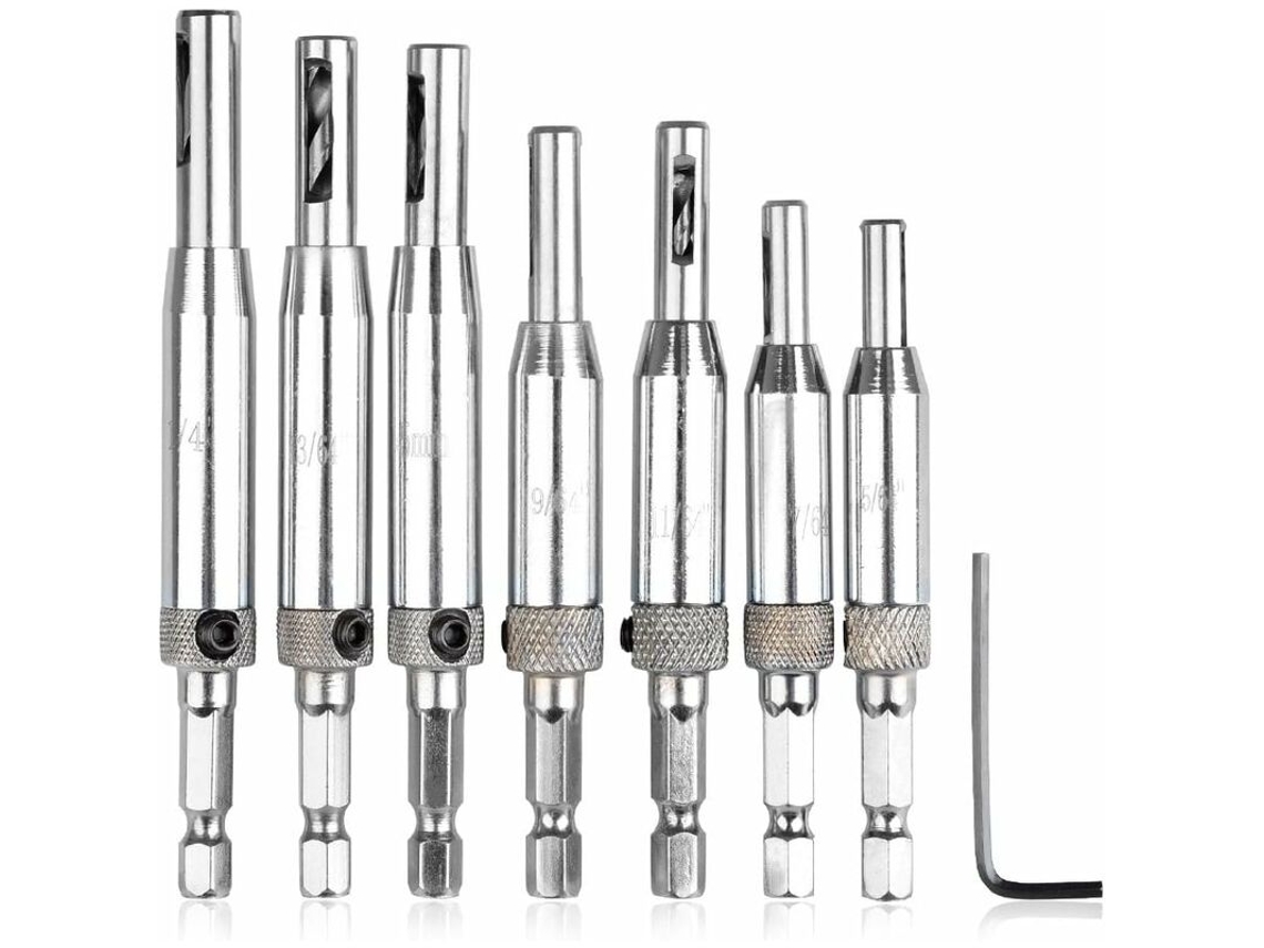 Conjunto De 8 Brocas Autocentrantes Para Dobradiças, 7 Centragem + 1 Chave Allen Central Dobradiças E Fazer Furos Em Madeira. -aquaforja