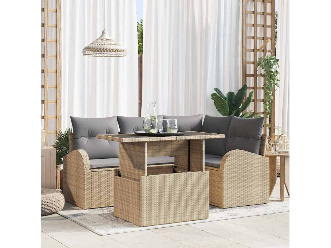 Vidaxl Conjunto De Sofá De Jardim 5 Unid. 4-número De Lugares Bege