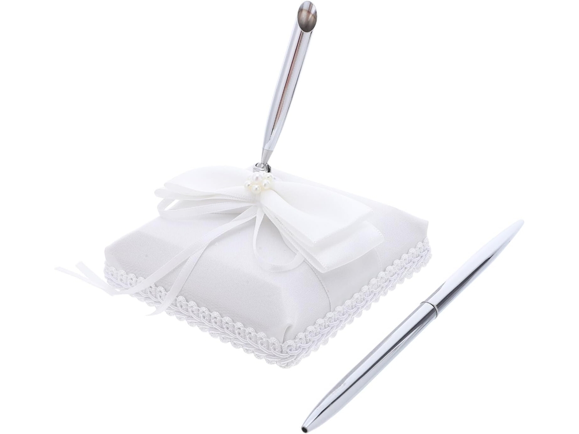 Caneta em Tecido, Caneta para Livro de Assinaturas de Casamento em Metal com Base de Tecido e Laço Elegante CHABERLU
