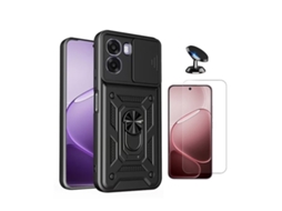 Kit Vidro Clearglass Capa Magnetic Slide Window Suporte Magnético Phonecare Para Oppo A6x - Preto