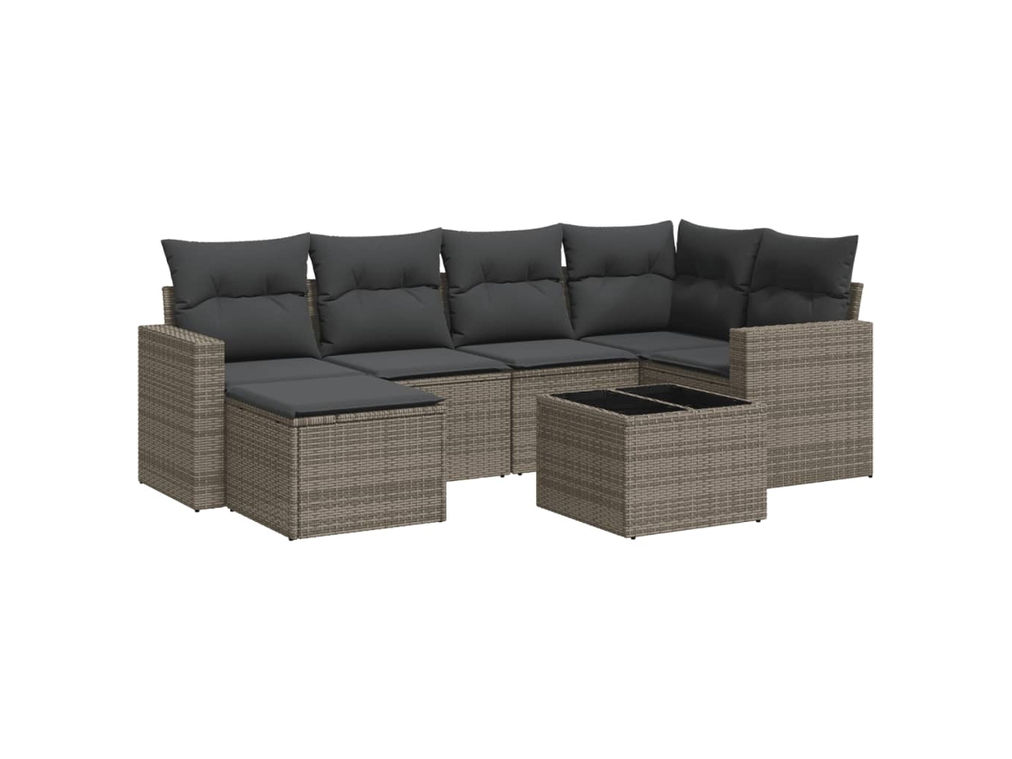 Maison Exclusive - 7 Pcs Conjunto Sofás P/ Jardim C/ Almofadões Vime Pe Cinzento
