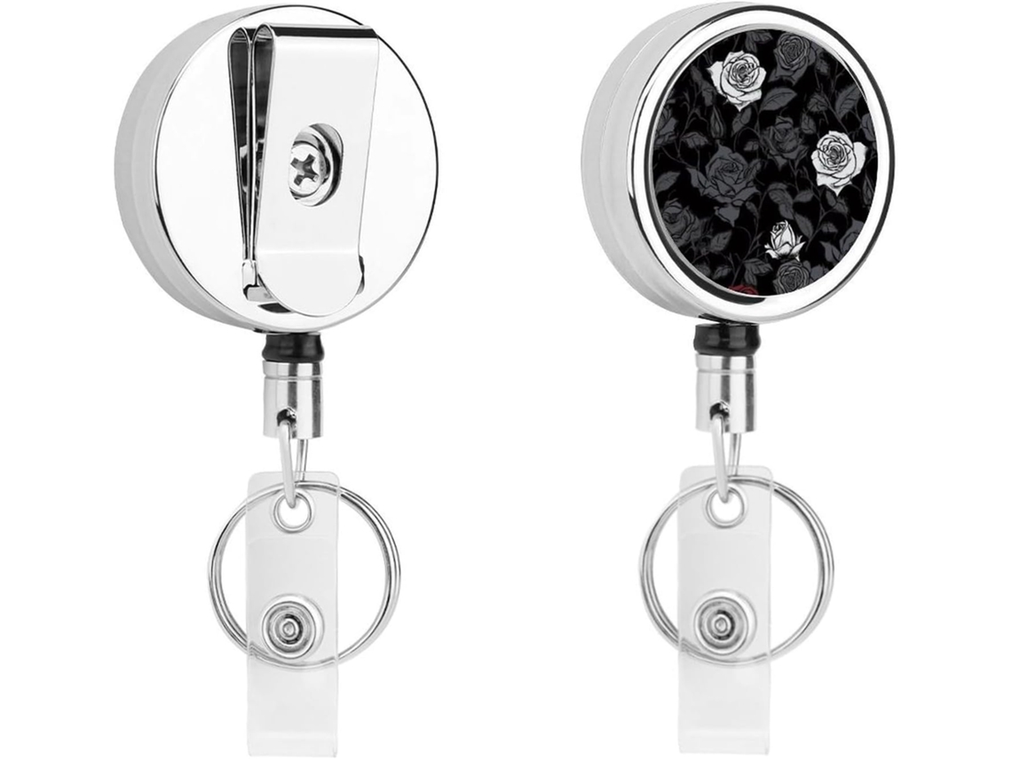 Porta Crachá Retrátil Rosa Gótica, Moderno E Durável, Em Metal, Com Cordão De Nylon De 68cm, Ideal Enfermeiros E