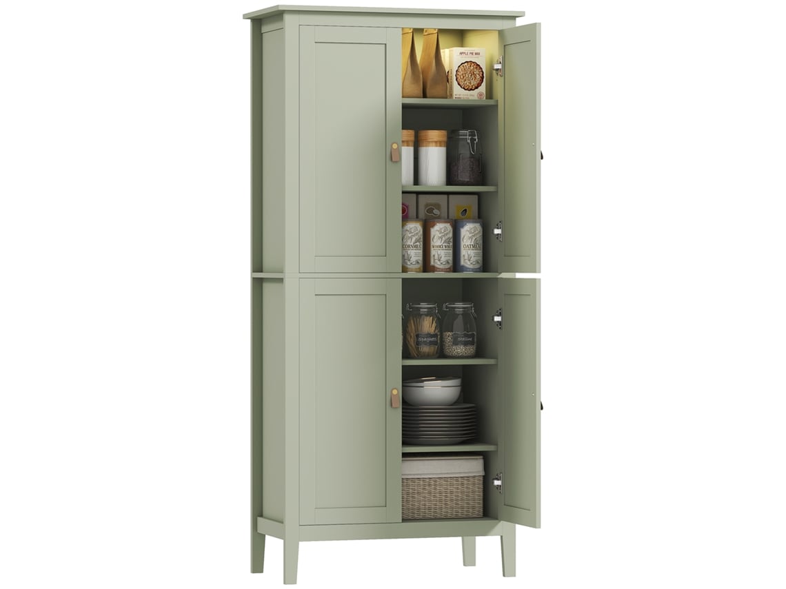 Aparador alto de cozinha com iluminação LED ajustável, sensor de movimento, 80x40x176,5cm, verde