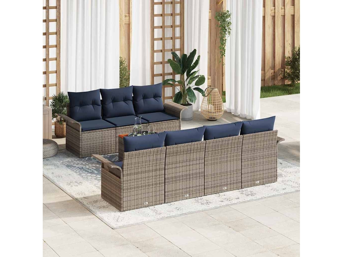 Vidaxl Conjunto De Sofá De Jardim Com Almofada 8 Pcs Cinzeto Vime Pe