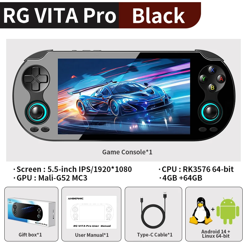 256 Gb Rg Vita Pro Preto Rg Vita / Rg Vita Pro Consola de Jogos com Suporte Ia MDUG (8 Mil Jogos)