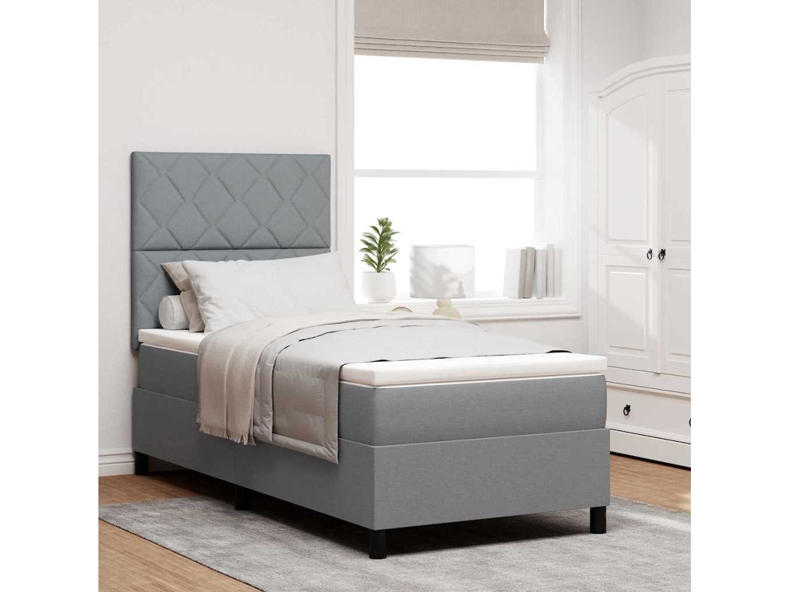 Vidaxl Cama Box Com Cabeceira Cinzento-claro 100 X 200 Cm Tecido