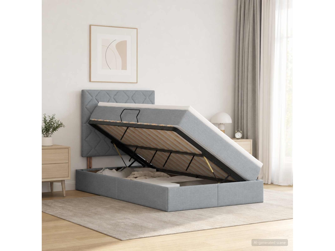 Vidaxl Cama De Armazenamento Led Com Colchão Cinzento-claro