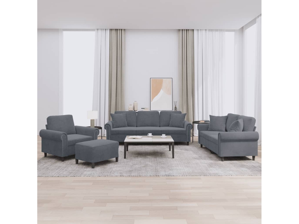 Vidaxl 4 Pcs Conjunto De Sofás Com Almofadas Veludo Cinzento-escuro