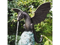 Estátua De Dragão Com Fontana Resina Bronze Para Decoração De Jardim