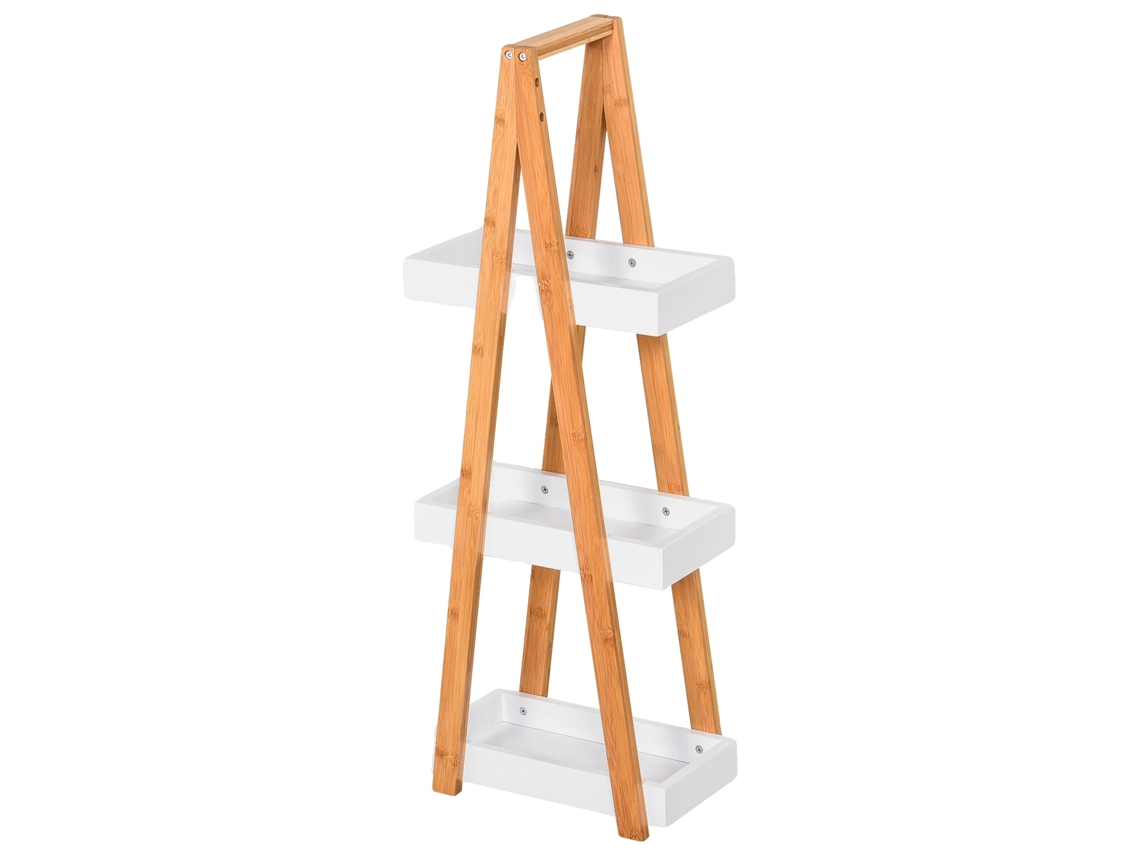 Unidade De Prateleiras Para Banheiro, 3 Prateleiras De Armazenamento, Bamboo Ecológico, Branco Natural, 30x18x81 Cm