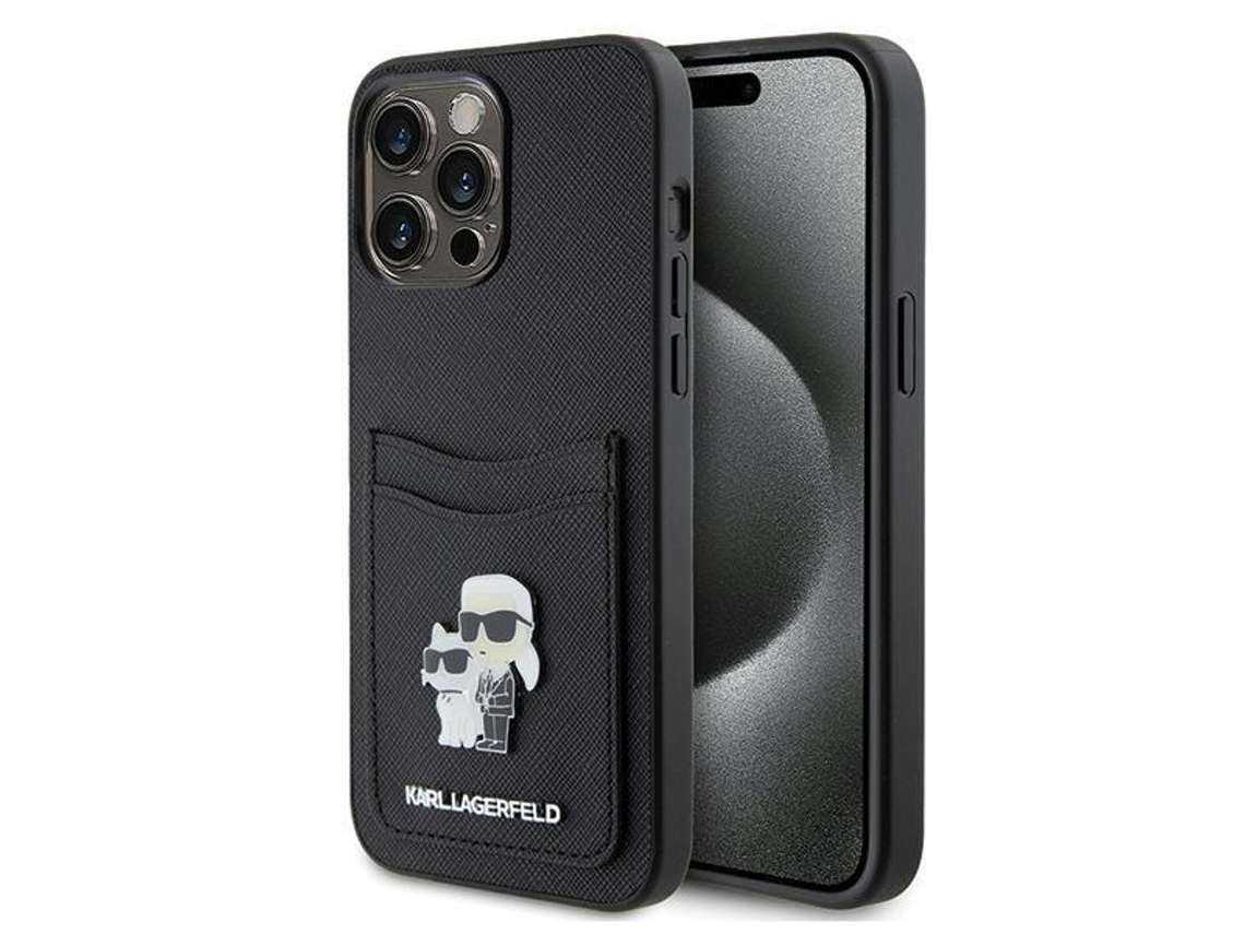 Estojo Saffiano Portacartões Pregadeira para iPhone 15 Pro Max KARL LAGERFELD Metal Preto