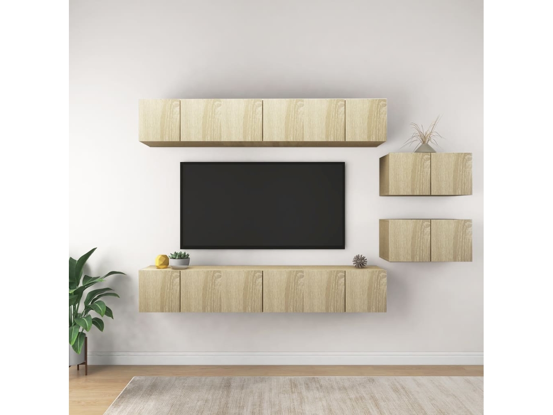 8 Pcs Conjunto Móveis De Tv | Gabinete De Tv | Armário De Tv Derivados Madeira Carvalho Sonoma