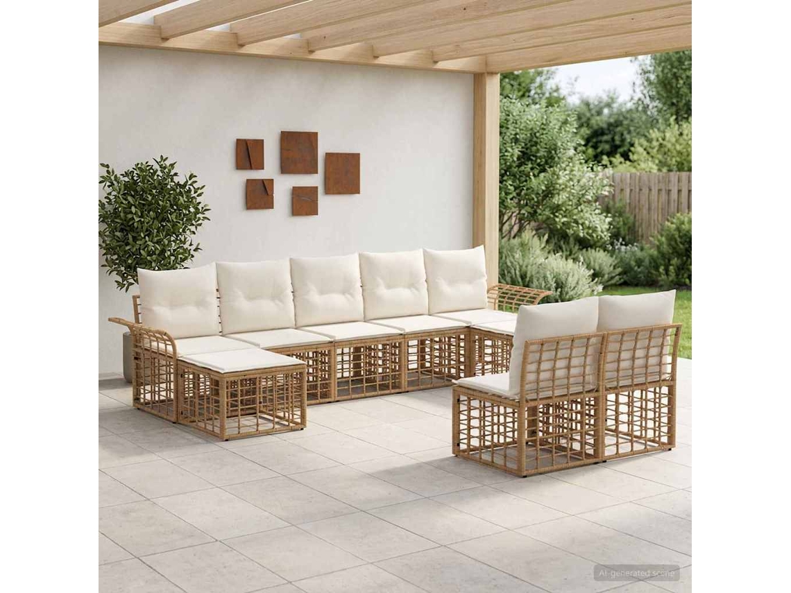 Vidaxl Conjunto De Sofás Para Exterior 9 Unid. Natural E Branco Creme