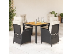 5 Pcs Conjunto De Jantar P/ Jardim C/ Almofadões Vime Pe Preto Dkd Home Decor