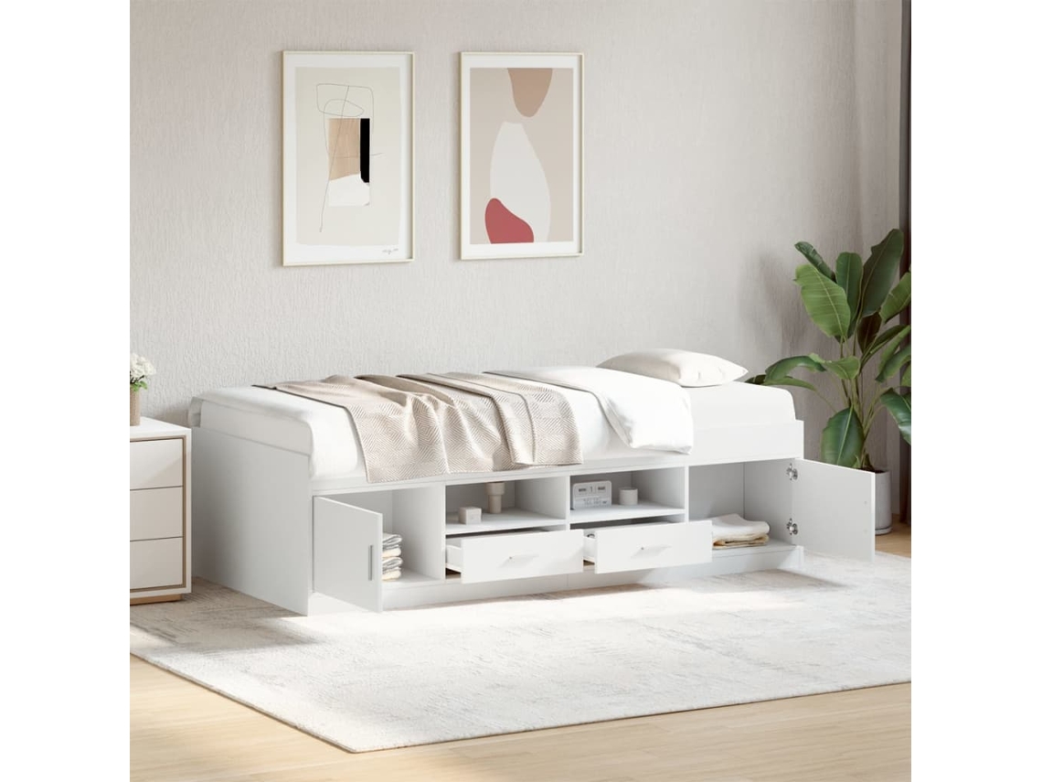 Vidaxl Sofá-cama Com Gavetas Sem Colchão 100x200 Cm Branco