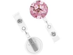 Porta Crachá Retrátil Resistente, Com Espiral Crachá Cerejeira Flor Estampada, Chaveiro Resistente E Espiral