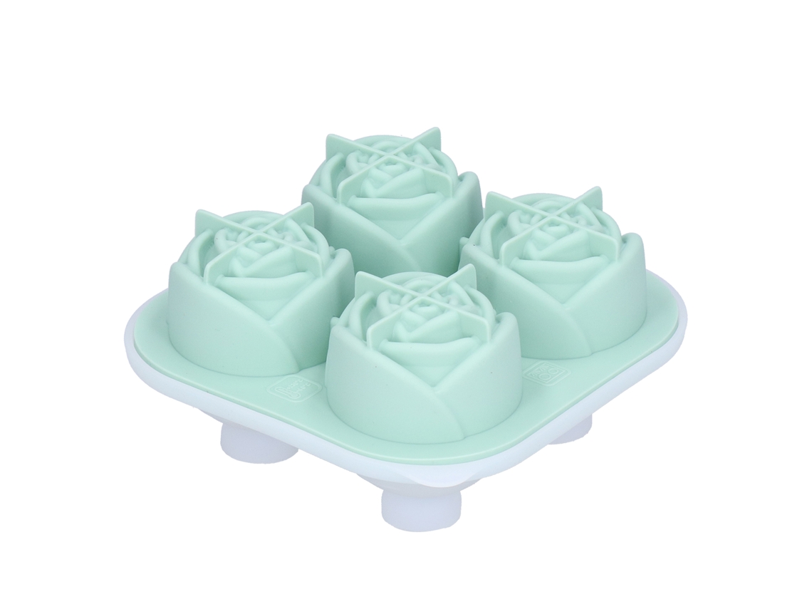 Nova Line forma de Gelo em Silicone com 4 Moldes em Forma de Rosa Verde Claro para Bar e Cozinha