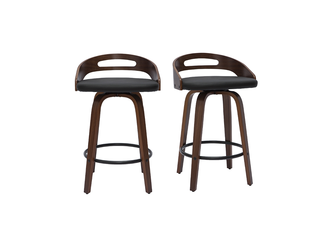 Conjunto de 2 bancos de cozinha de design em madeira escura e poliuretano preto 65 cm manuais MILIBOO