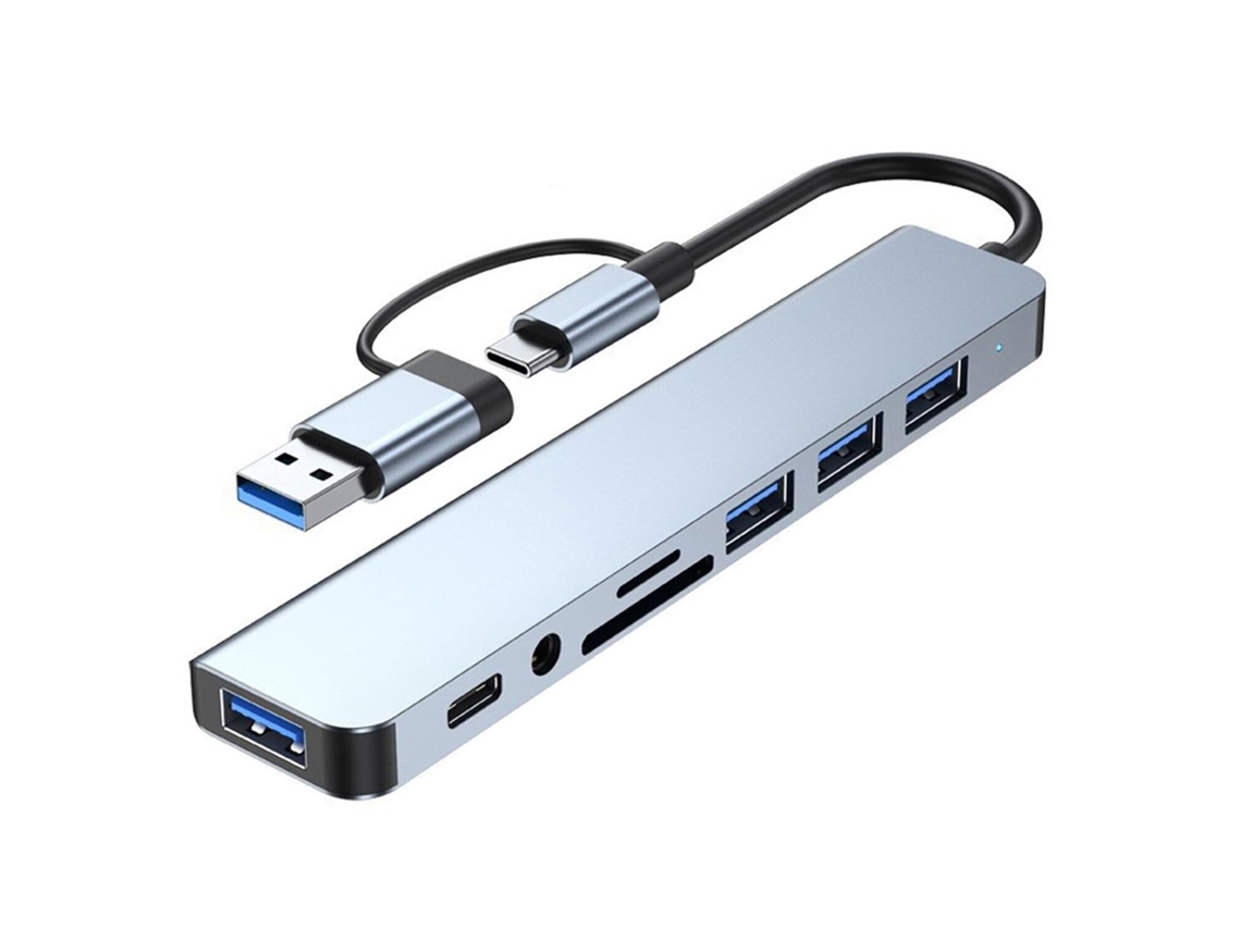 Hub Usb A Usb C 8 Em 1 Docking Station Com Leitor De Cartões Sd/tf E Porta De Áudio 3.5mm Para Pc Notebook Console