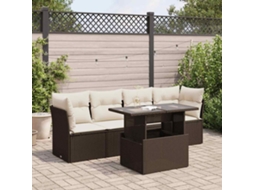 Vidaxl 5 Pcs Conjunto Sofás P/ Jardim C/ Almofadões Vime Pe Castanho