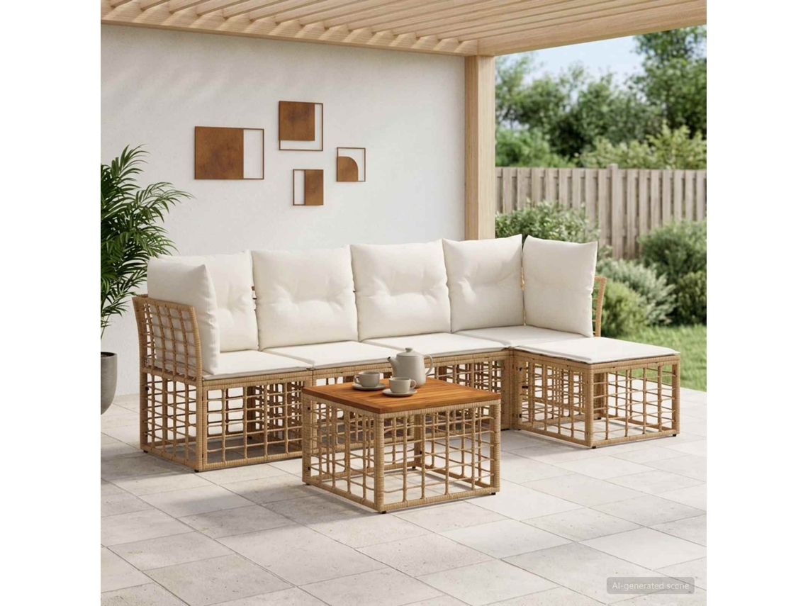 Vidaxl Conjunto De Sofás Para Exterior 6 Pcs Natural E Branco Creme