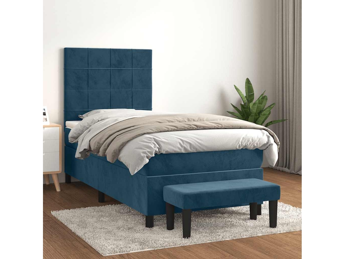 Vidaxl Cama Com Molas/colchão 90x190 Cm Veludo Azul-escuro
