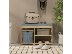 Banco Para Sapatos De Bambu Móvel Sapateira Com Assento Cesta Amovível E Prateleiras Abertas P/ 4 Pares 69x30x45 Cm Madeira