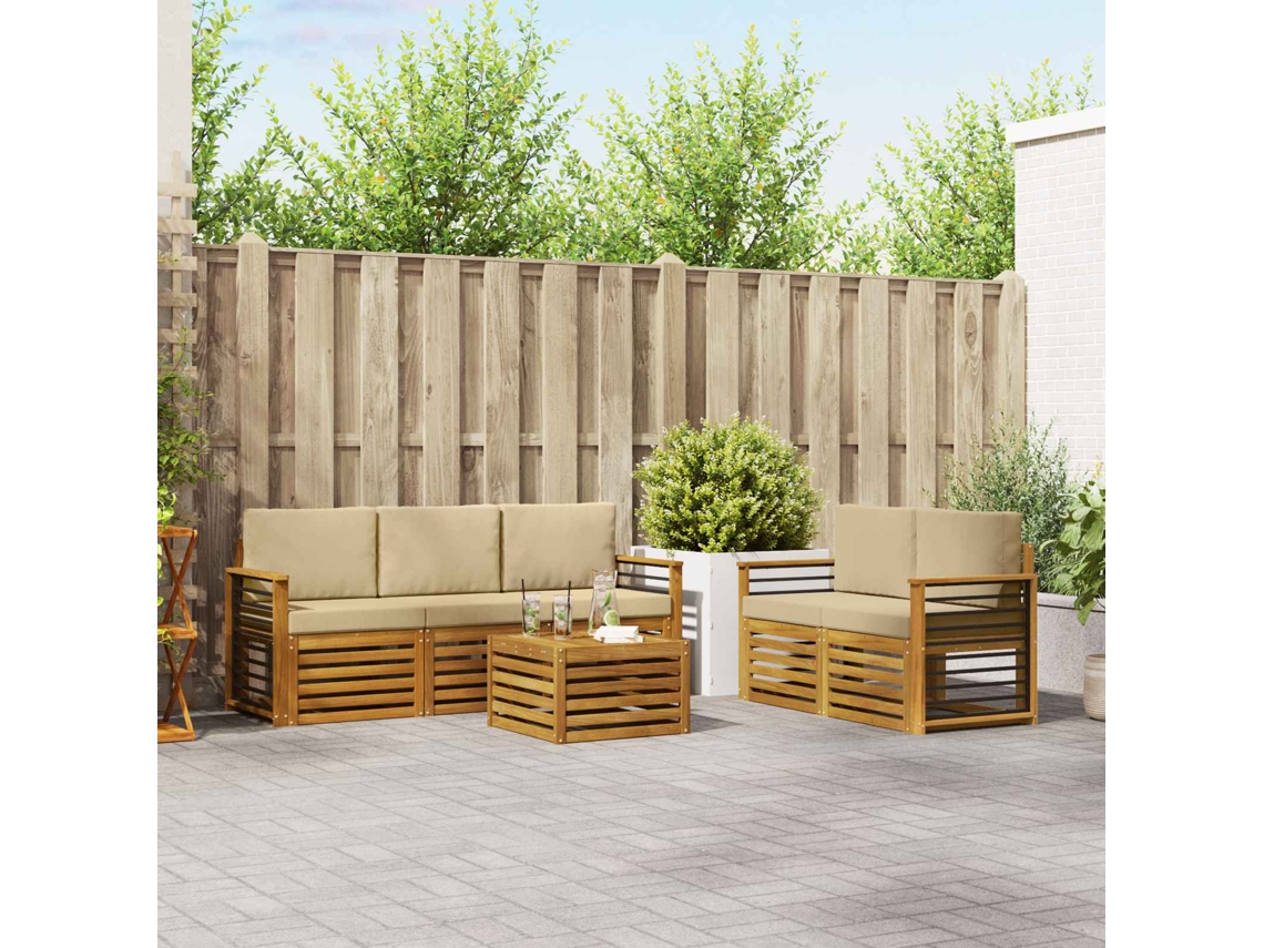 Vidaxl Conjunto De Sofás Para Exterior 6 Unid. Natural E Bege