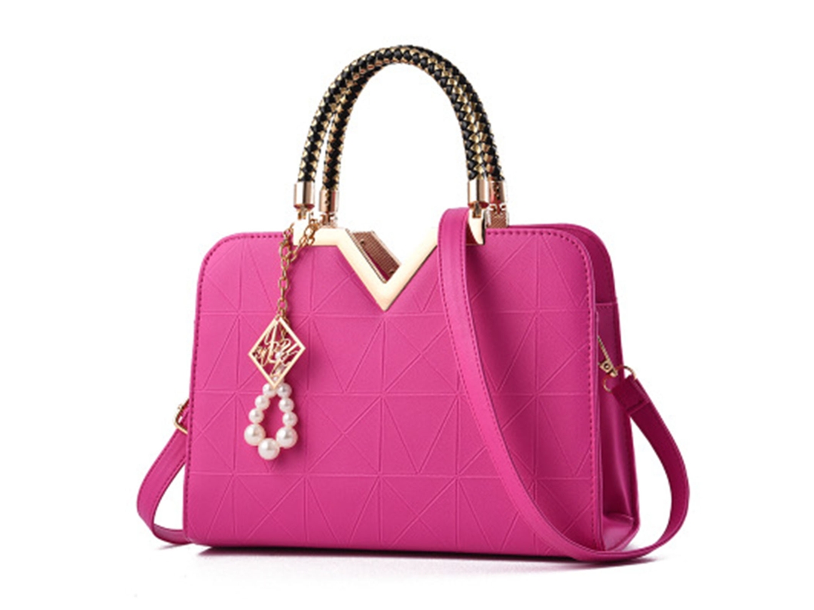 Bolsa Feminina de Couro Pu Grande Capacidade Moda Bolsa Transversal com Pingente Rose Red