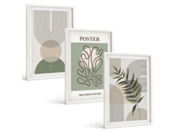 Conjunto De Pinturas Padrões Botânicos Geométricos Moldura Branca Fotos Para O Escritório Espelharte (3 Piezas De 40x60 Cm)