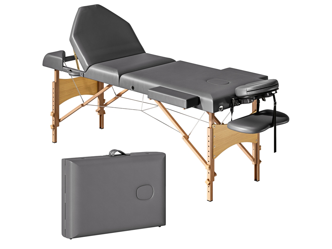 Marquesa de massagem portátil, dobrável, com altura ajustável, apoio de cabeça, apoios de braço, acolchoada, 89 cm, 215x60x64 cm, cinza | S/MARCA