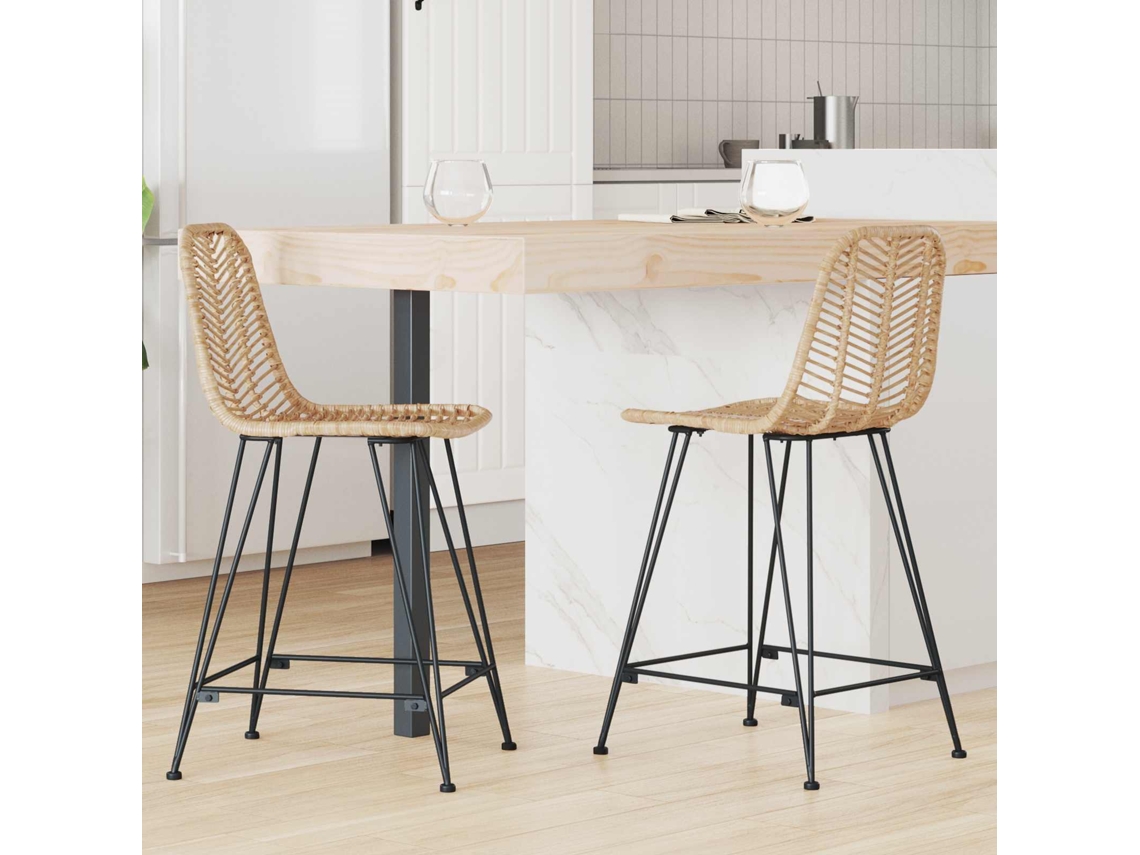 Vidaxl Cadeira De Bar 2 Pcs 44,5 X 54,5 X 97,5 Cm Rattan E Ferro