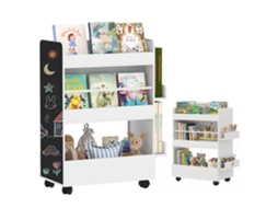 Estante Infantil Com 4 Prateleiras, Compartimento Inferior, 2 Laterais, Quadro, Rodas, Para 3–8 Anos, 66,5x32,5x86,5 Cm Branca