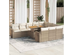 Vidaxl 11 Pcs Conjunto Sofás De Jardim C/ Almofadões Vime Pe Bege