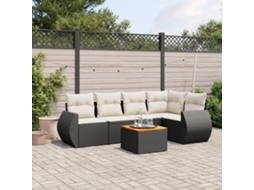 Vidaxl 6 Pcs Conjunto Sofás De Jardim C/ Almofadões Vime Pe Preto