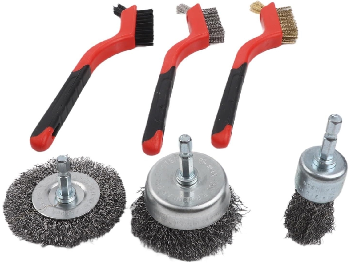 Conjunto De 6 Escovas Arame Para Remoção Tinta E Limpeza, Com Cerdas Aço Latão Nylon Metal, Madeira Projetos