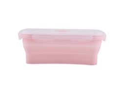 Caixa De Almoço Portátil De Silicone Dobrável 800ml Rosa Segura Para Micro Ondas