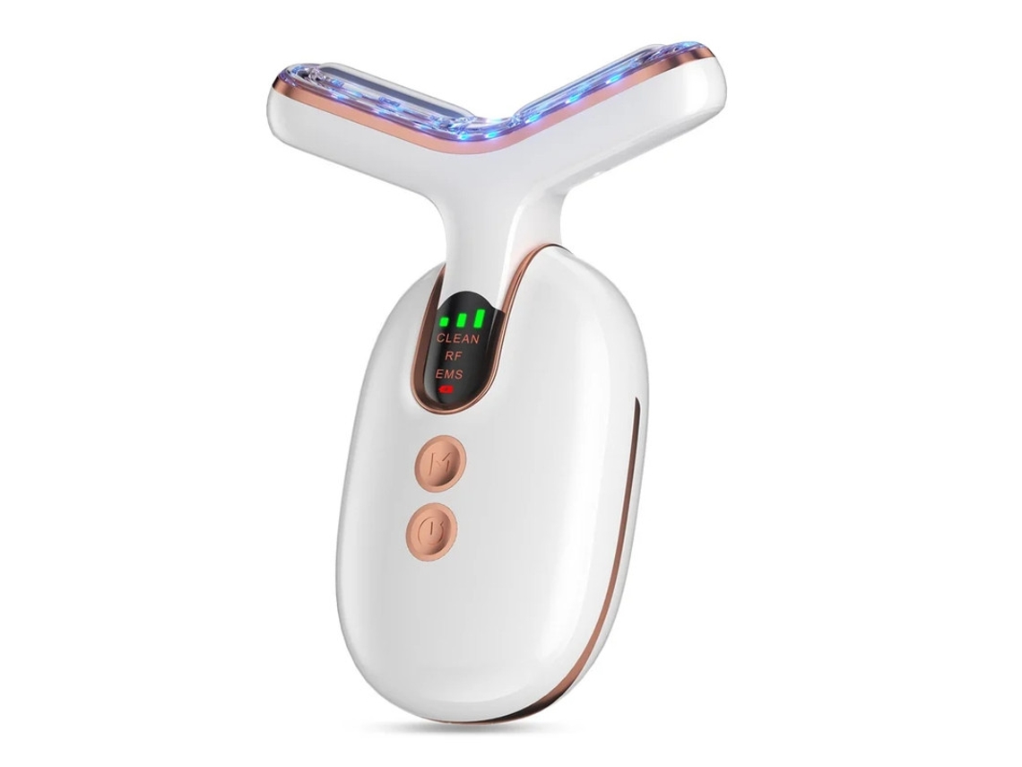 Massageador De Pescoço E Rosto Para Cuidados Com A Pele E Queixo Duplo Com Vibração Energia Térmica Branco E Dourado Yizhood